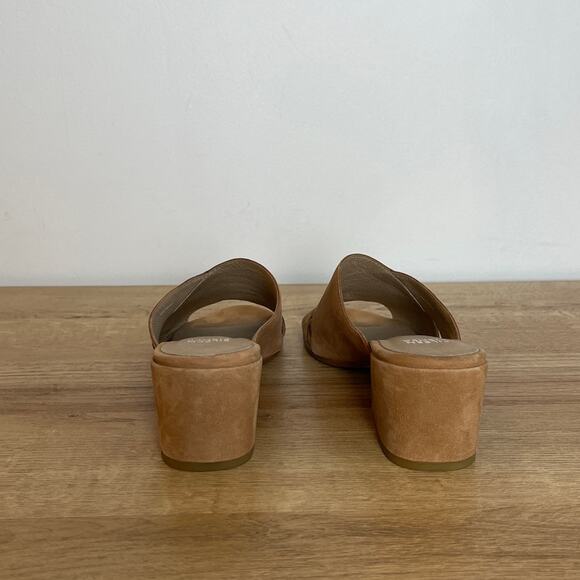 Eileen Fisher Vero Cuoio Leather Heeled Slide Sandals Size 6.5 Tan Cushioned - Picture 4 of 8
